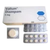 a box of Valium 5mg pills and a package of its pills