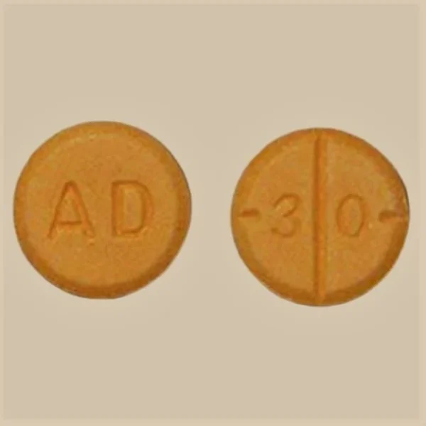 a close-up of a pills of Adderall 30mg