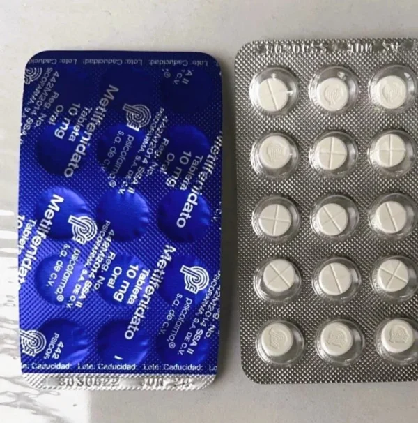 a pack of Ritalin 10mg Mexican pills in a package