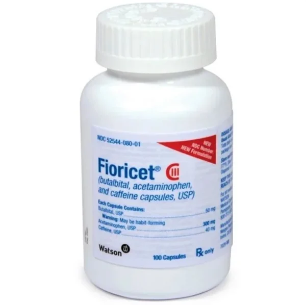 a white bottle with a Fioricet 50mg label